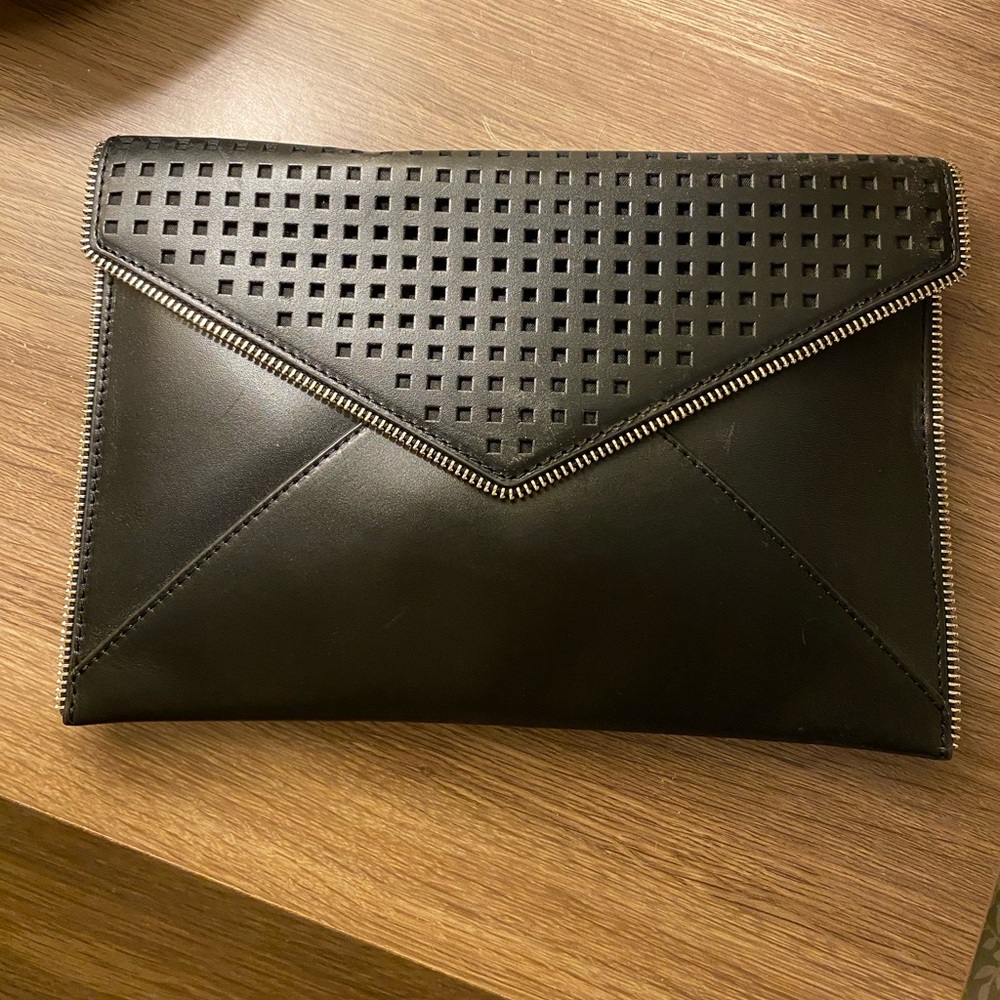 NWT Rebecca Minkoff Black Envelope Zipper Clutch